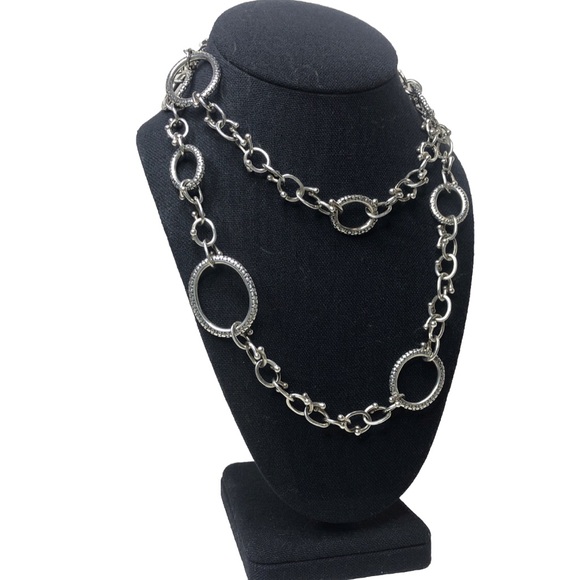 MICHAEL DAWKINS Sterling Silver Caviar Starry Night Link Toggle Necklace 36” - Picture 7 of 17